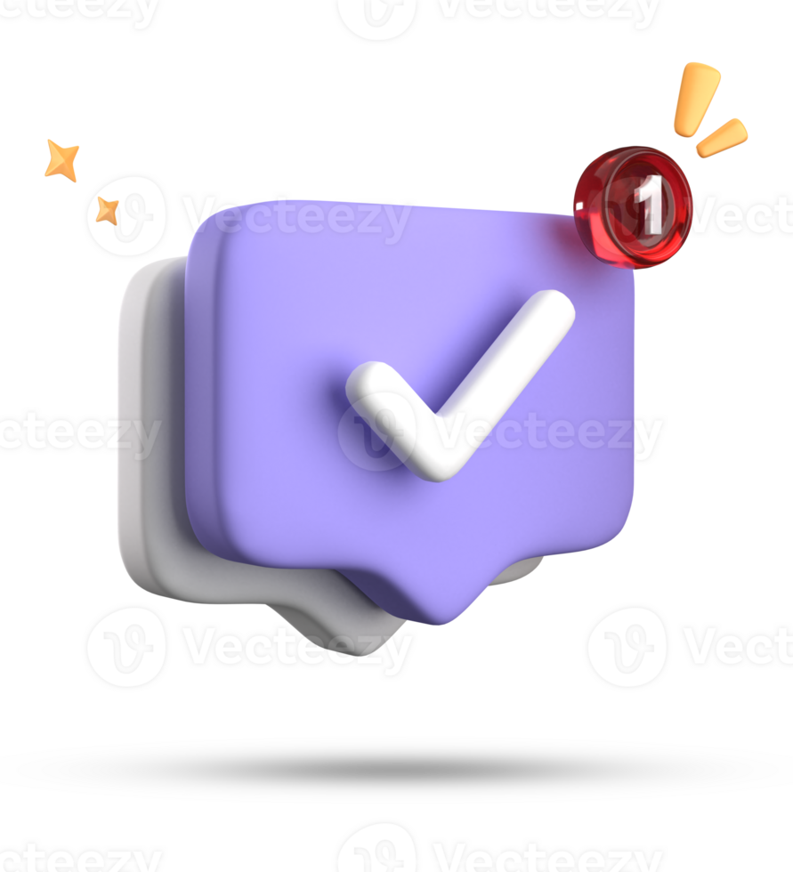 3d rendering of speech bubble with notification icons, 3D pastel chat with checked icon. Set of 3d speak bubble. png