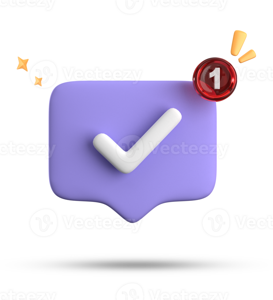 3d rendering of speech bubble with notification icons, 3D pastel chat with checked icon. Set of 3d speak bubble. png