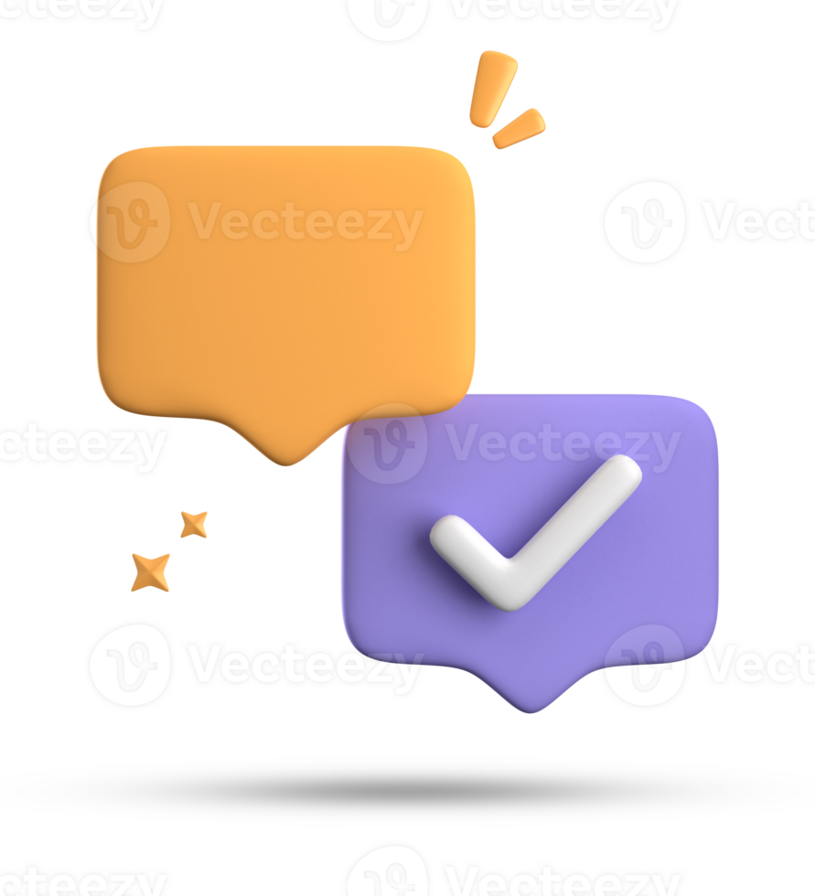 3d rendering of speech bubble with notification icons, 3D pastel chat with checked icon. Set of 3d speak bubble. png