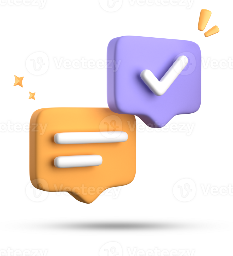 3d rendering of speech bubble with notification icons, 3D pastel chat with checked icon. Set of 3d speak bubble. png