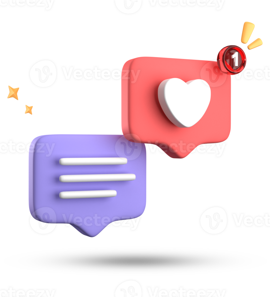 3d rendering of speech bubble love, 3D pastel pink purple chat icon set. Set of 3d speak bubble. png