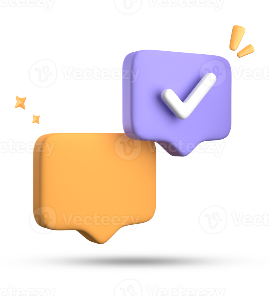 3d rendering of speech bubble with notification icons, 3D pastel chat with checked icon. Set of 3d speak bubble. png