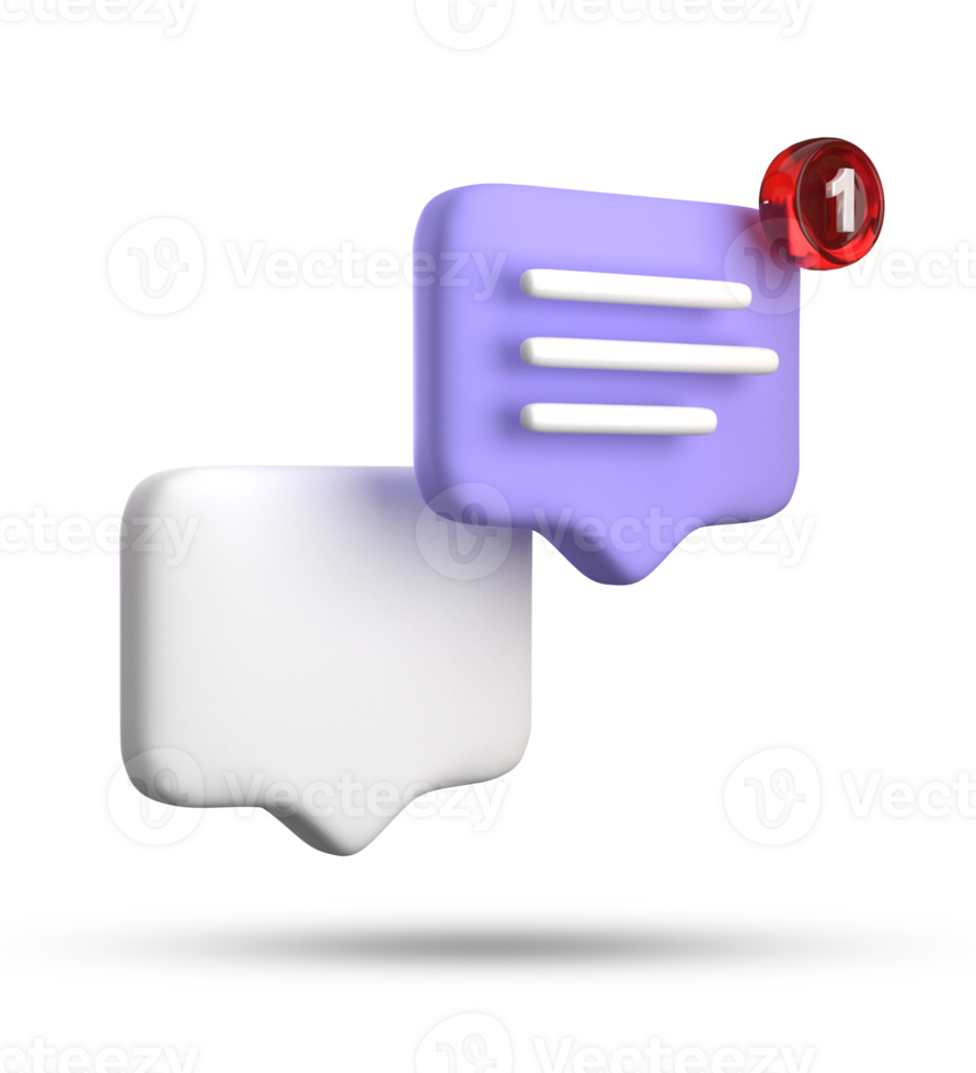 3d rendering of speech bubble with notification icons, 3D pastel purple chat icon set. Set of 3d speak bubble. png