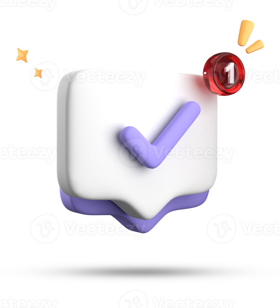3d rendering of speech bubble with notification icons, 3D pastel chat with checked icon. Set of 3d speak bubble. png