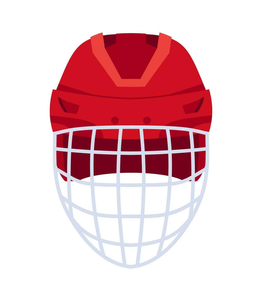 Goalkeeper Hockey Helmet with metal protect visor. Front view. Vector illustration isolated on white background.