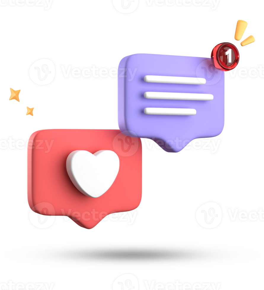 3d rendering of speech bubble love, 3D pastel pink purple chat icon set. Set of 3d speak bubble. png