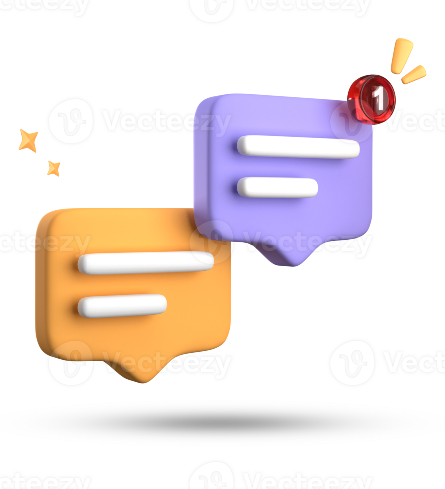 3d rendering of speech bubble with notification icons, 3D pastel yellow blue chat icon set. Set of 3d speak bubble. png