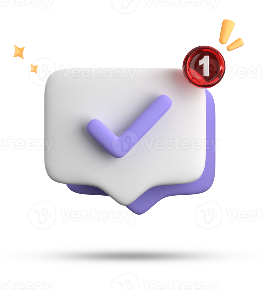 3d rendering of speech bubble with notification icons, 3D pastel chat with checked icon. Set of 3d speak bubble. png