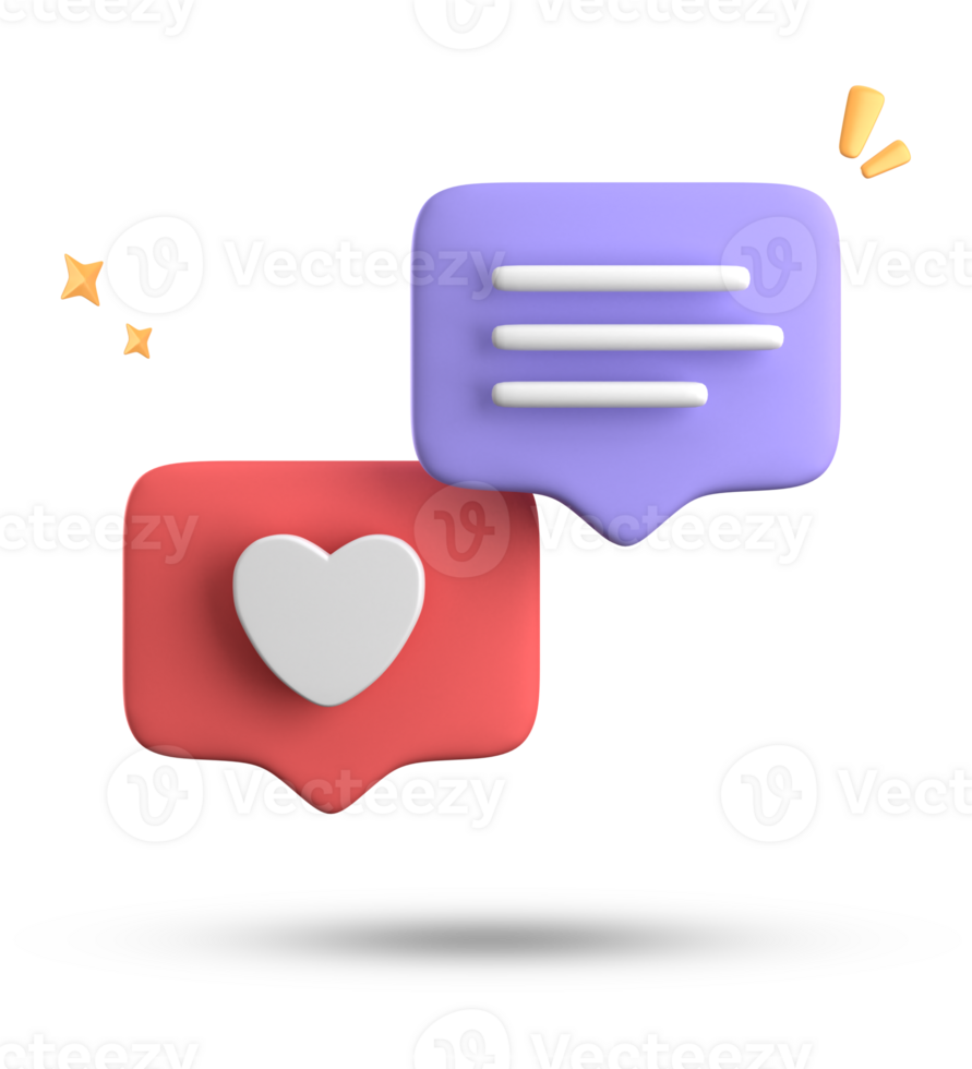 3d rendering of speech bubble love, 3D pastel pink purple chat icon set. Set of 3d speak bubble. png