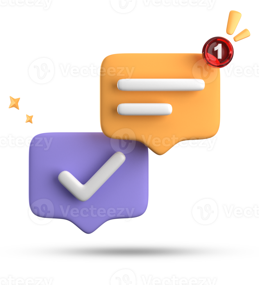 3d rendering of speech bubble with notification icons, 3D pastel chat with checked icon. Set of 3d speak bubble. png