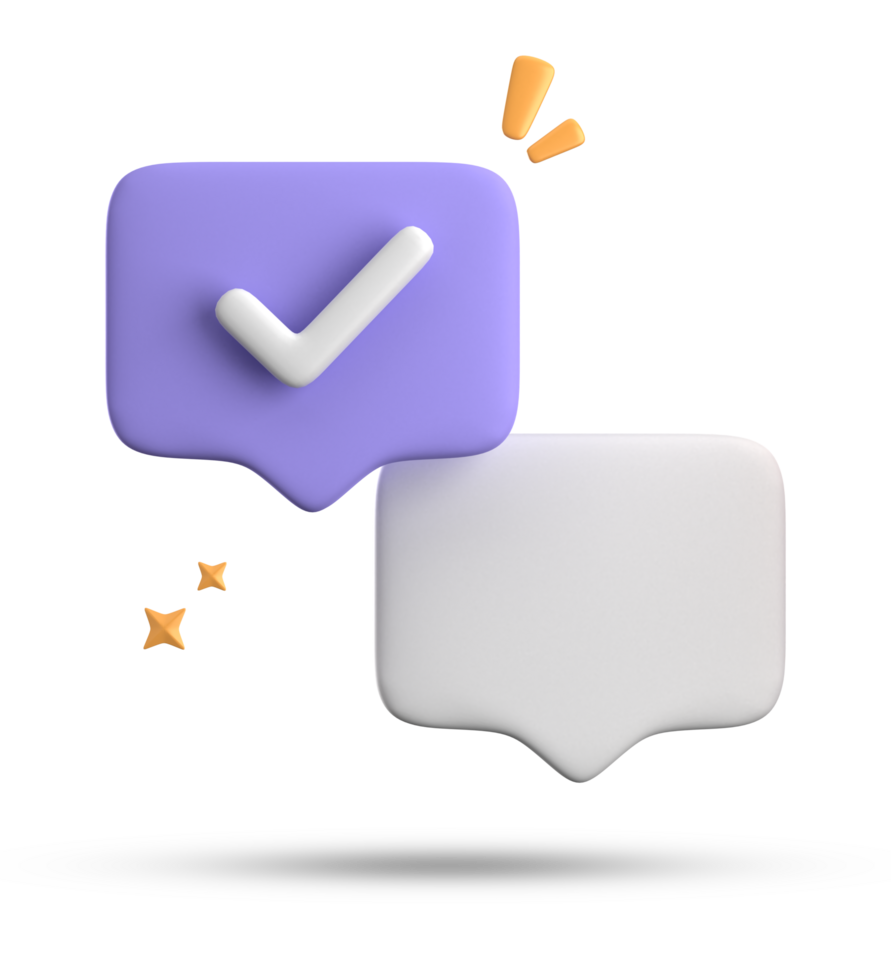 3d rendering of speech bubble with notification icons, 3D pastel chat with checked icon. Set of 3d speak bubble. png