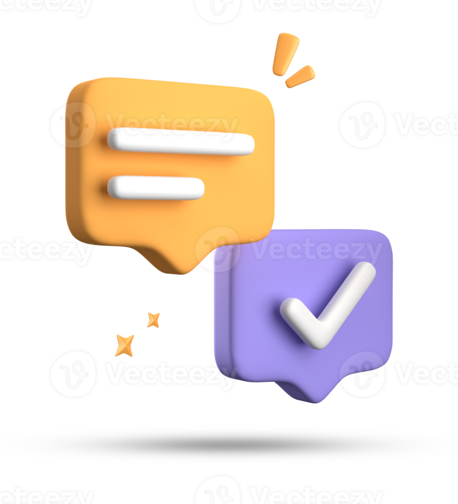 3d rendering of speech bubble with notification icons, 3D pastel chat with checked icon. Set of 3d speak bubble. png