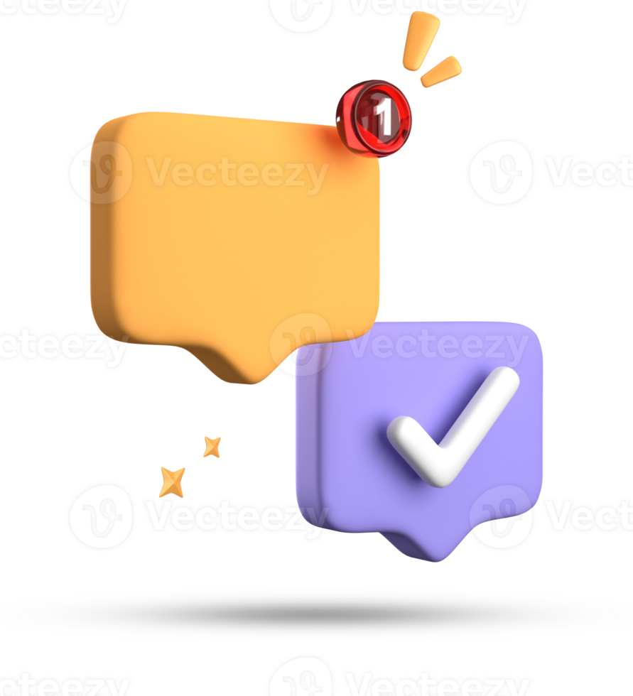 3d rendering of speech bubble with notification icons, 3D pastel chat with checked icon. Set of 3d speak bubble. png