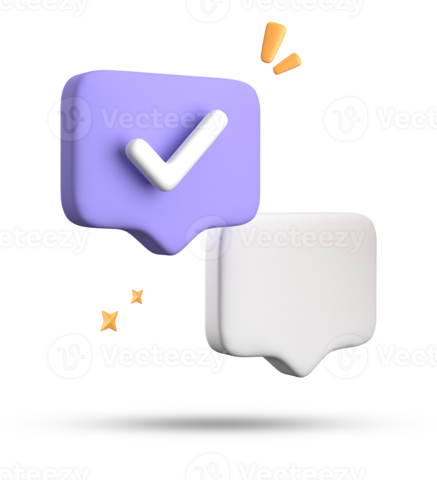 3d rendering of speech bubble with notification icons, 3D pastel chat with checked icon. Set of 3d speak bubble. png