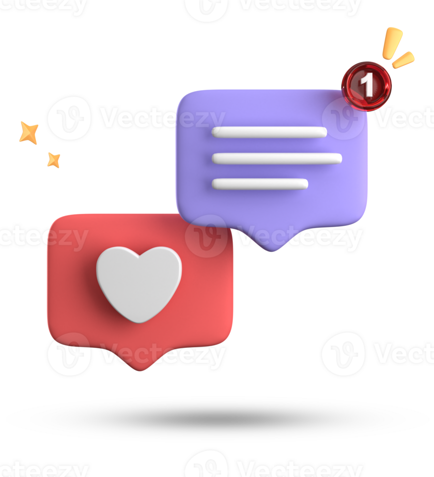 3d rendering of speech bubble love, 3D pastel pink purple chat icon set. Set of 3d speak bubble. png