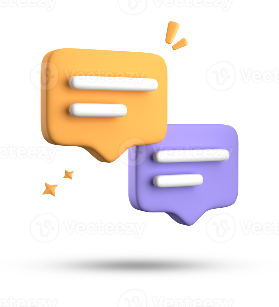 3d rendering of speech bubble with notification icons, 3D pastel yellow blue chat icon set. Set of 3d speak bubble. png
