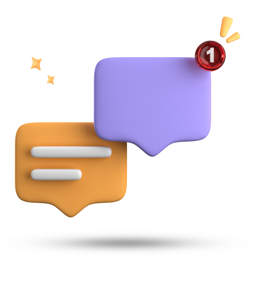 3d rendering of speech bubble with notification icons, 3D pastel yellow blue chat icon set. Set of 3d speak bubble. png
