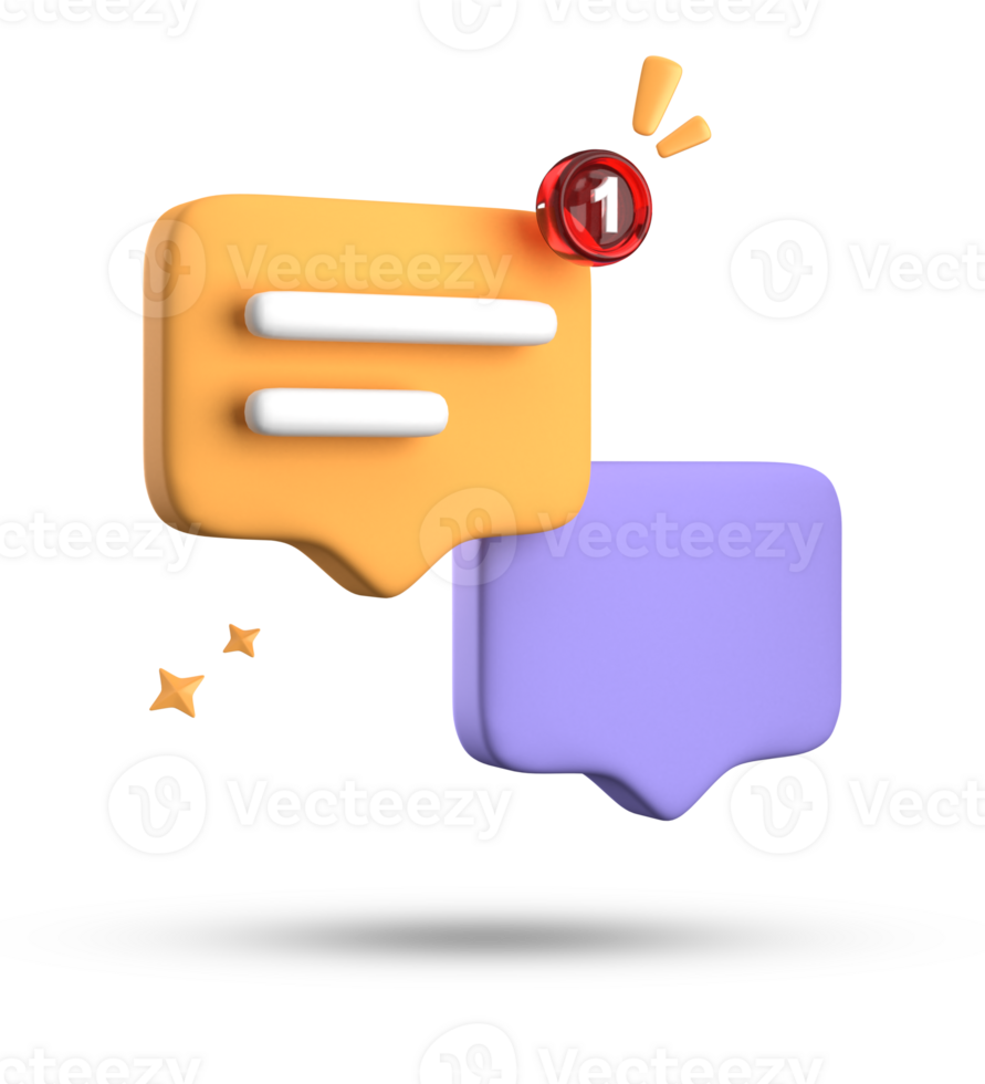 3d rendering of speech bubble with notification icons, 3D pastel yellow blue chat icon set. Set of 3d speak bubble. png