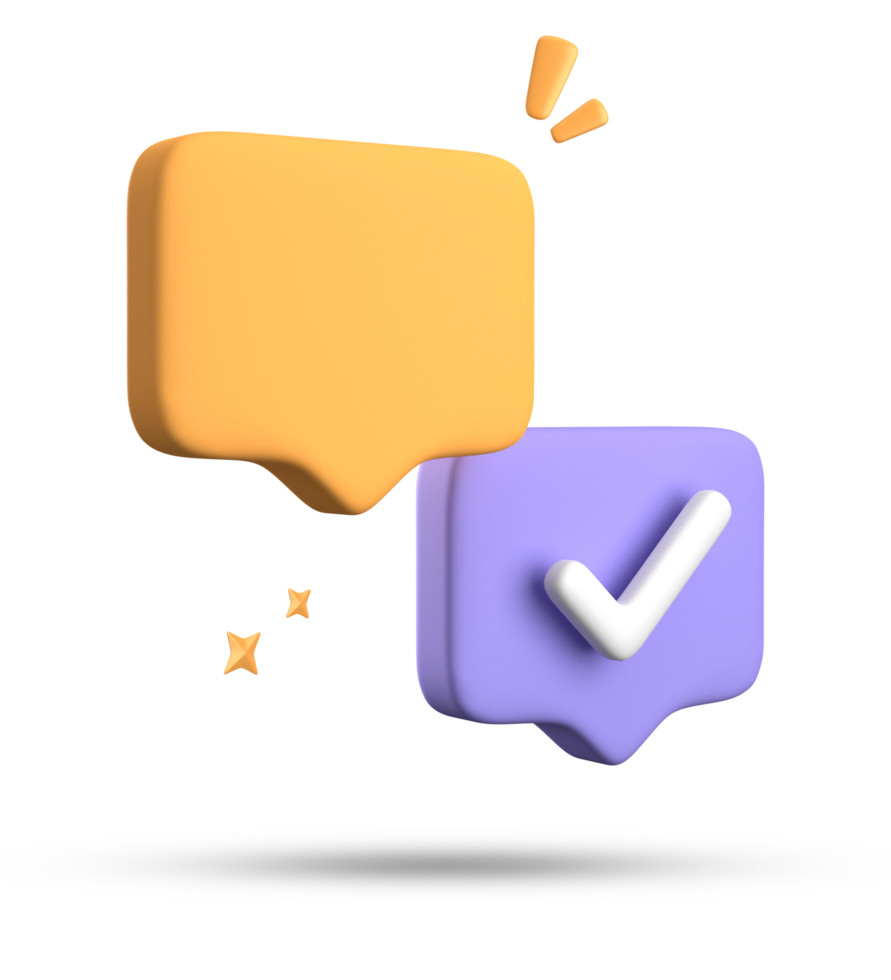 3d rendering of speech bubble with notification icons, 3D pastel chat with checked icon. Set of 3d speak bubble. png