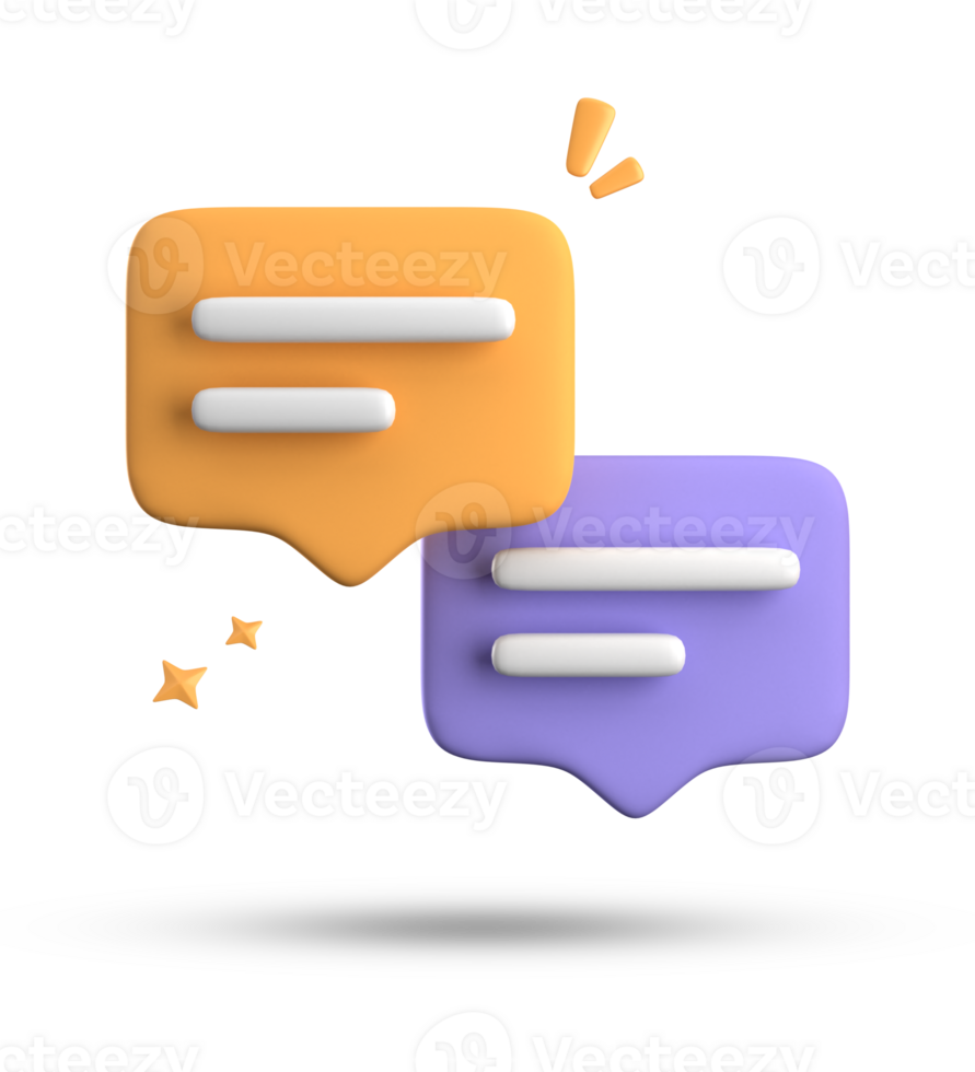 3d rendering of speech bubble with notification icons, 3D pastel yellow blue chat icon set. Set of 3d speak bubble. png