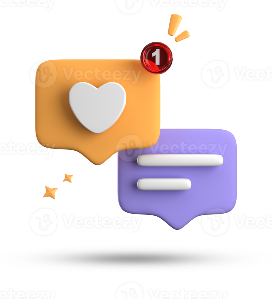 3d rendering of speech bubble with notification icons, 3D pastel yellow blue chat icon set. Set of 3d speak bubble. png
