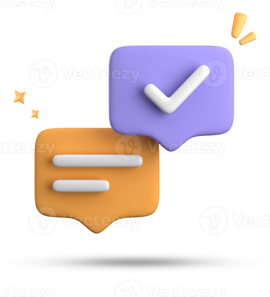 3d rendering of speech bubble with notification icons, 3D pastel chat with checked icon. Set of 3d speak bubble. png