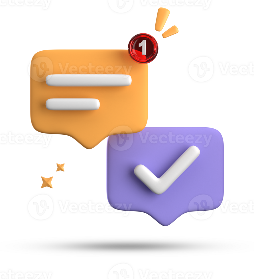 3d rendering of speech bubble with notification icons, 3D pastel chat with checked icon. Set of 3d speak bubble. png