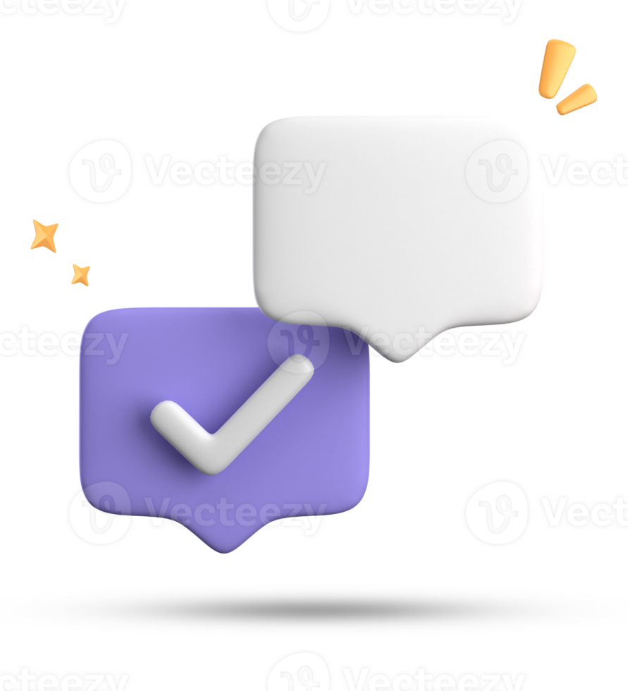 3d rendering of speech bubble with notification icons, 3D pastel chat with checked icon. Set of 3d speak bubble. png