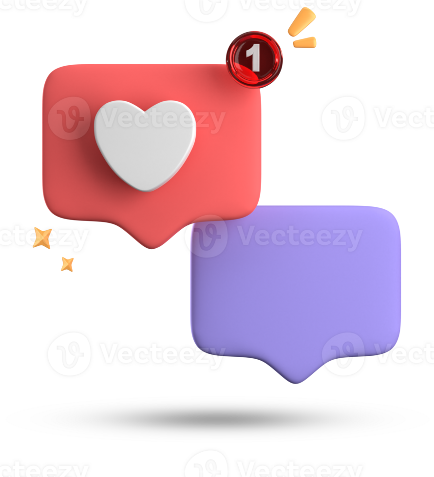 3d rendering of speech bubble love, 3D pastel pink purple chat icon set. Set of 3d speak bubble. png