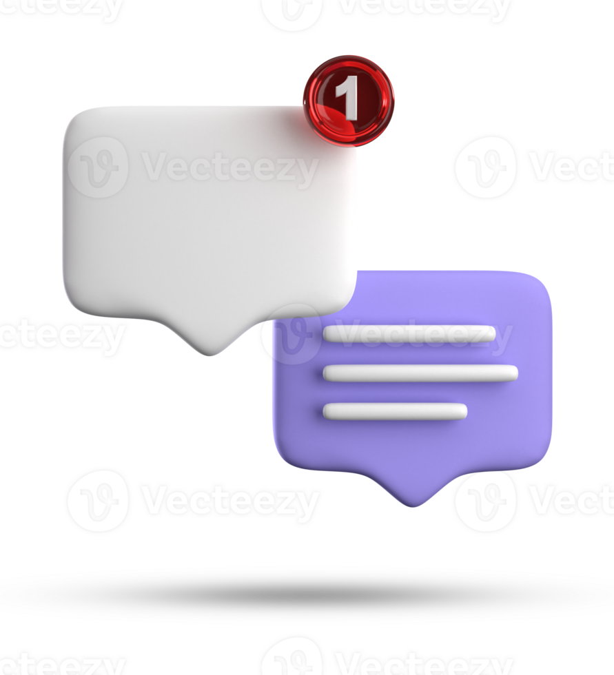 3d rendering of speech bubble with notification icons, 3D pastel purple