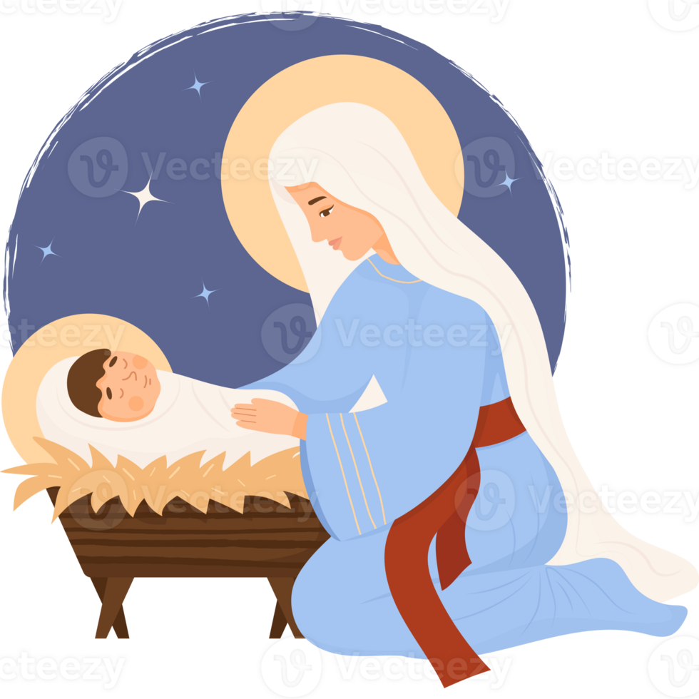 Navidad. Virgen María y bebé Jesús Cristo en pesebre png