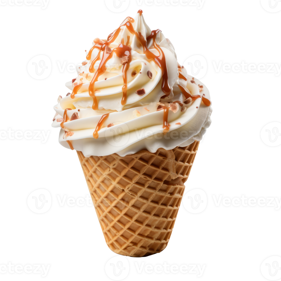 Ice cream scoop on waffle cone isolated on transparent background, created with generative AI png