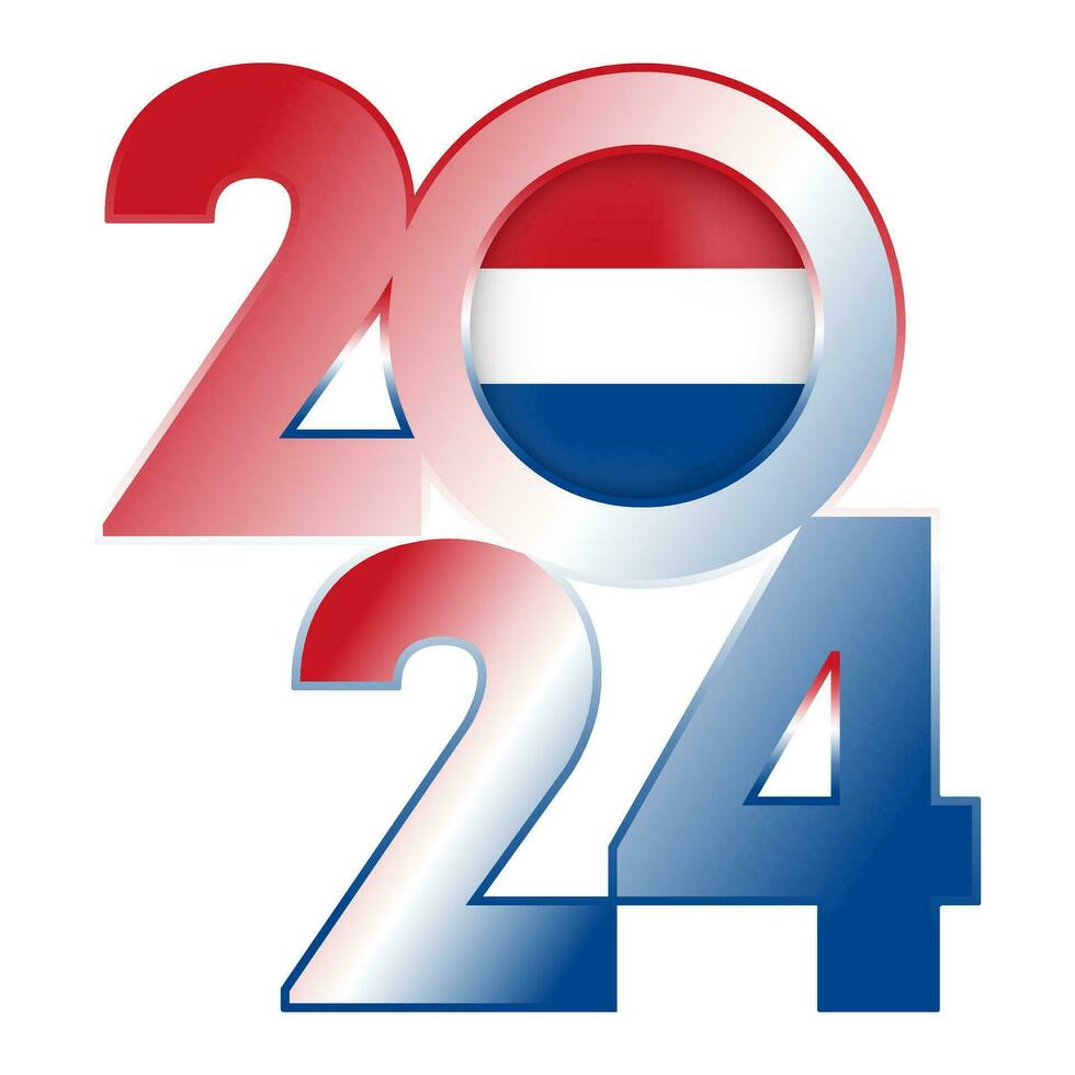 Happy New Year 2024 banner with Netherlands flag inside. Vector illustration.