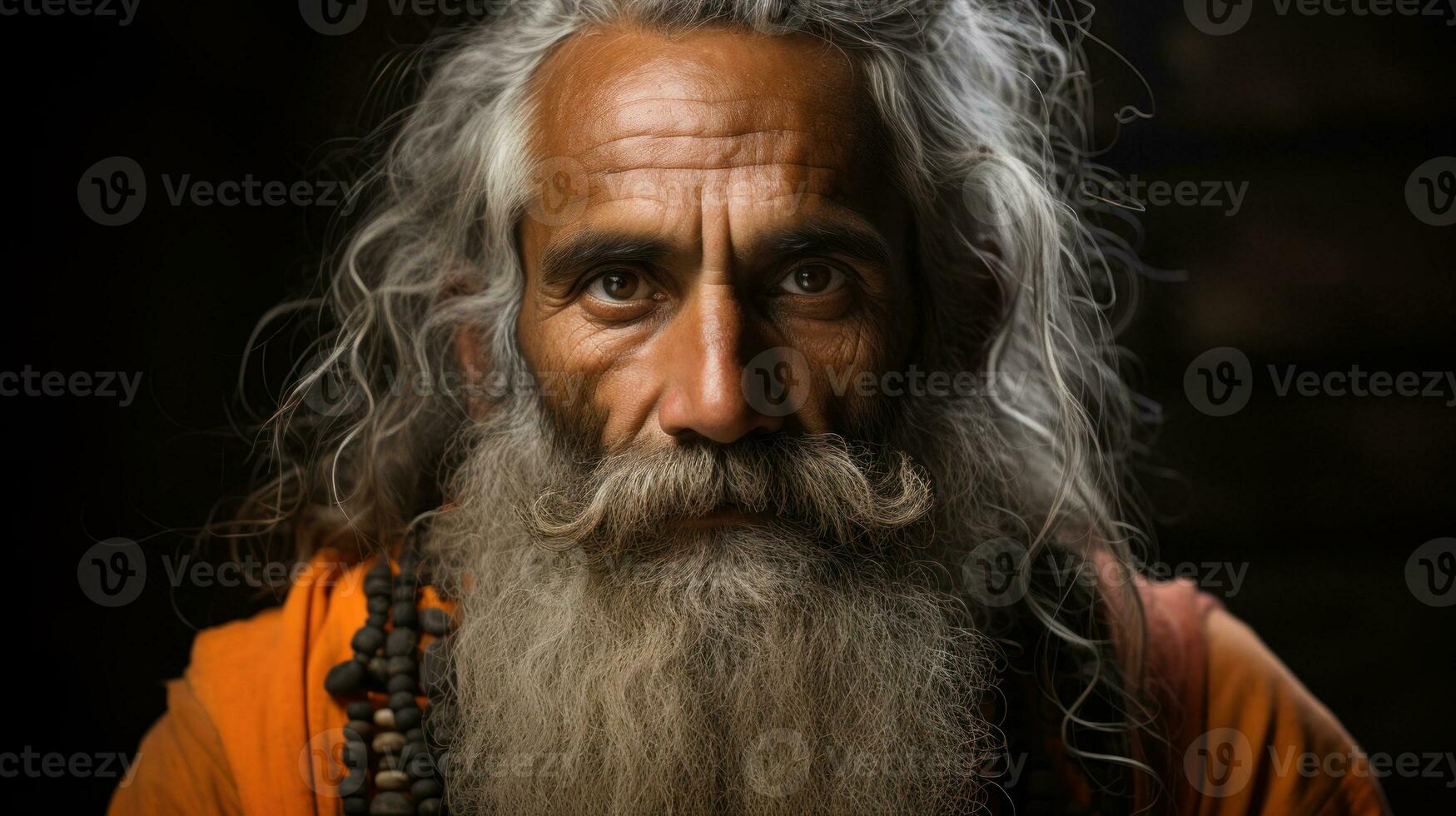 Portrait of an old man sadhu Baba Nondo Somendrah, Varanasi, India. photo