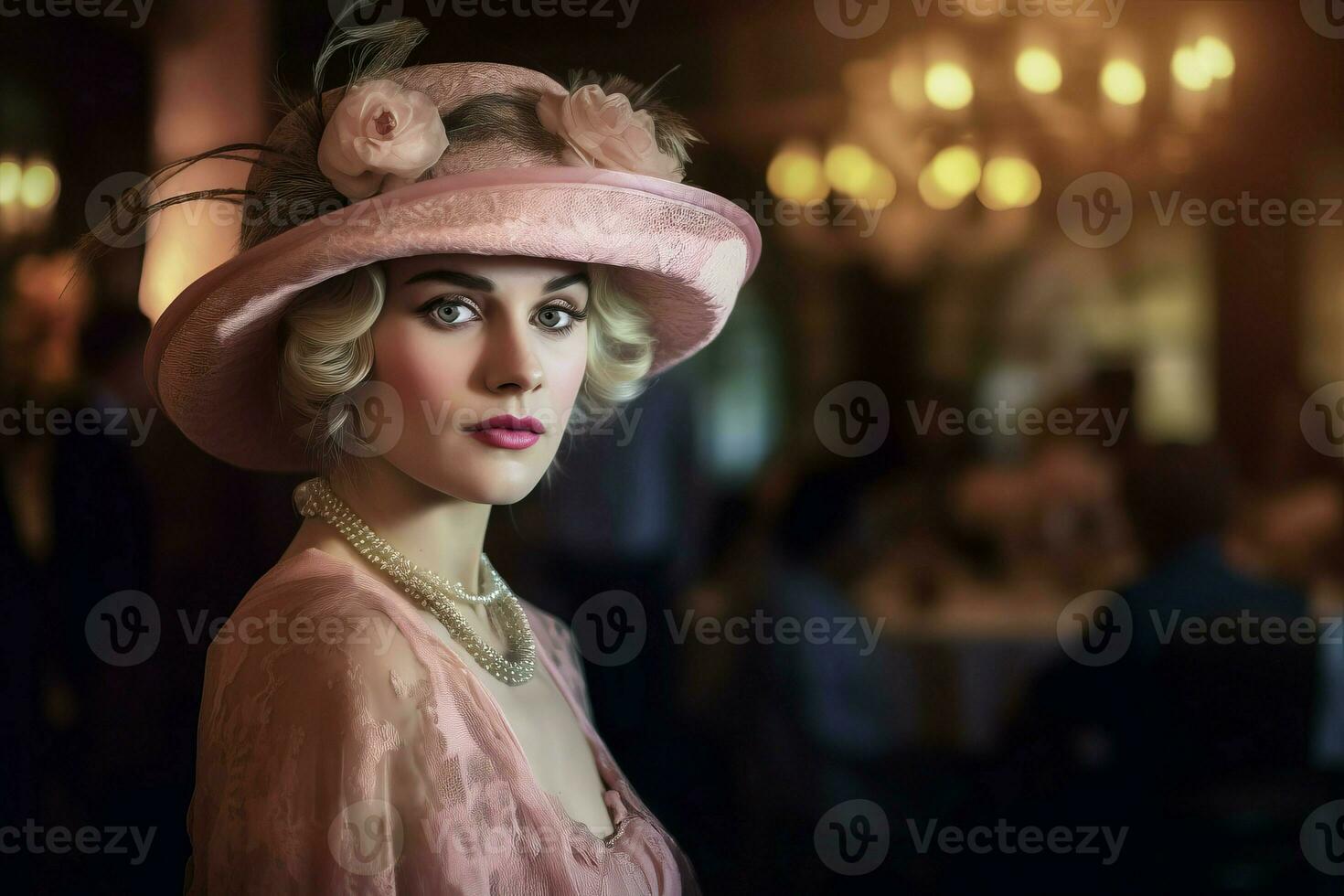 Woman pink hat face trend. Generate Ai photo