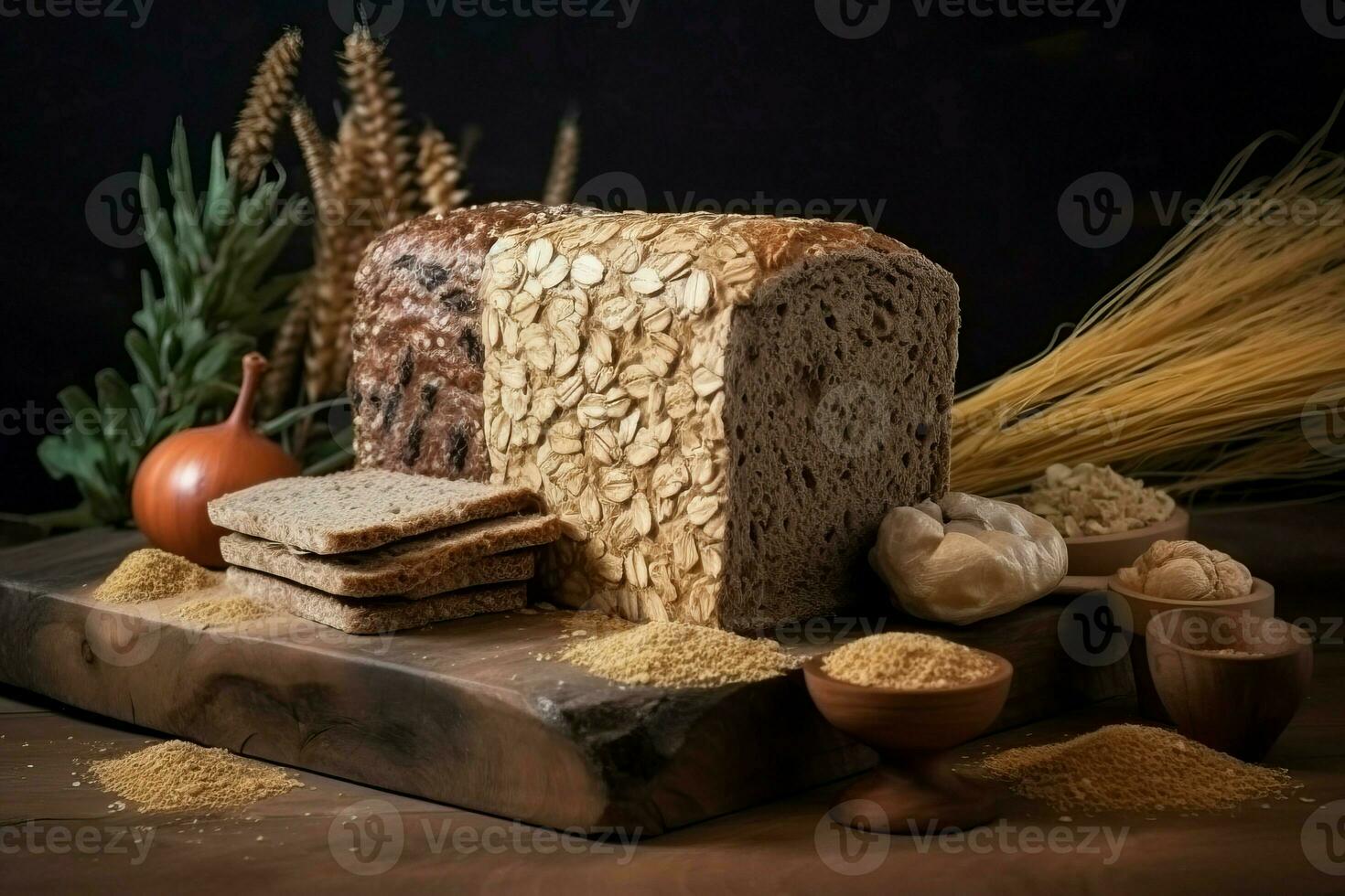 Whole grain bread food. Generate Ai photo