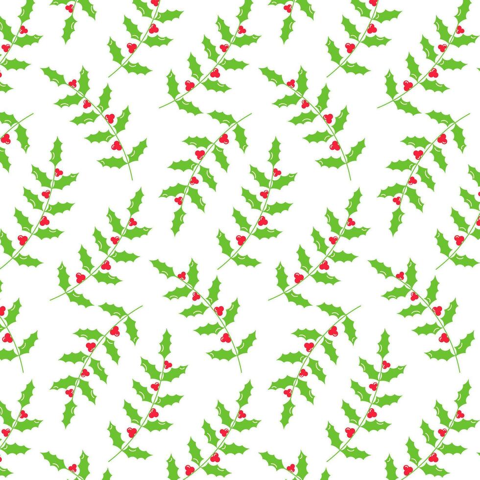 holly christmas vect leaves berries fruits pattern vector