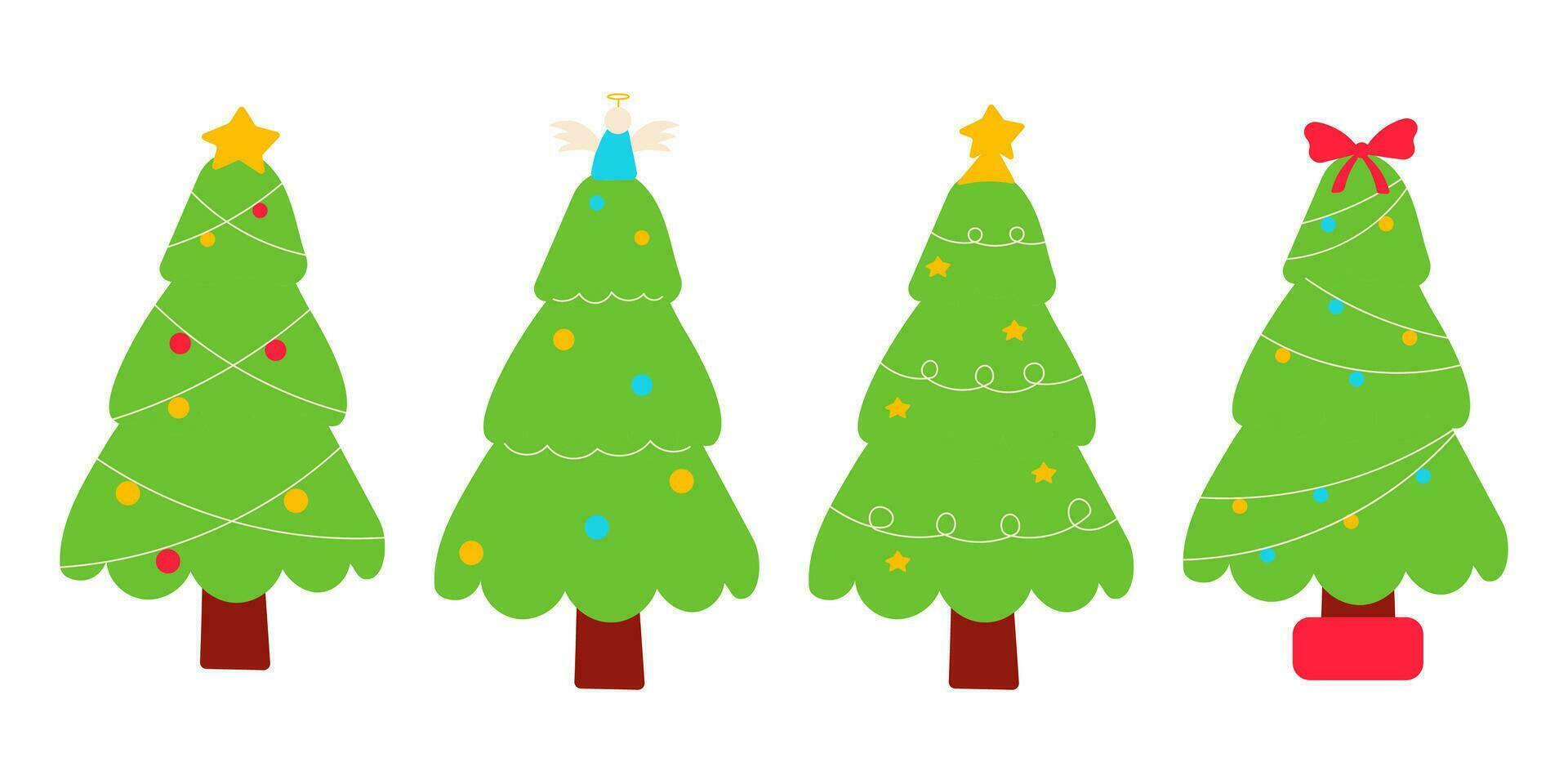 christmas trees new year lights star gifts vector