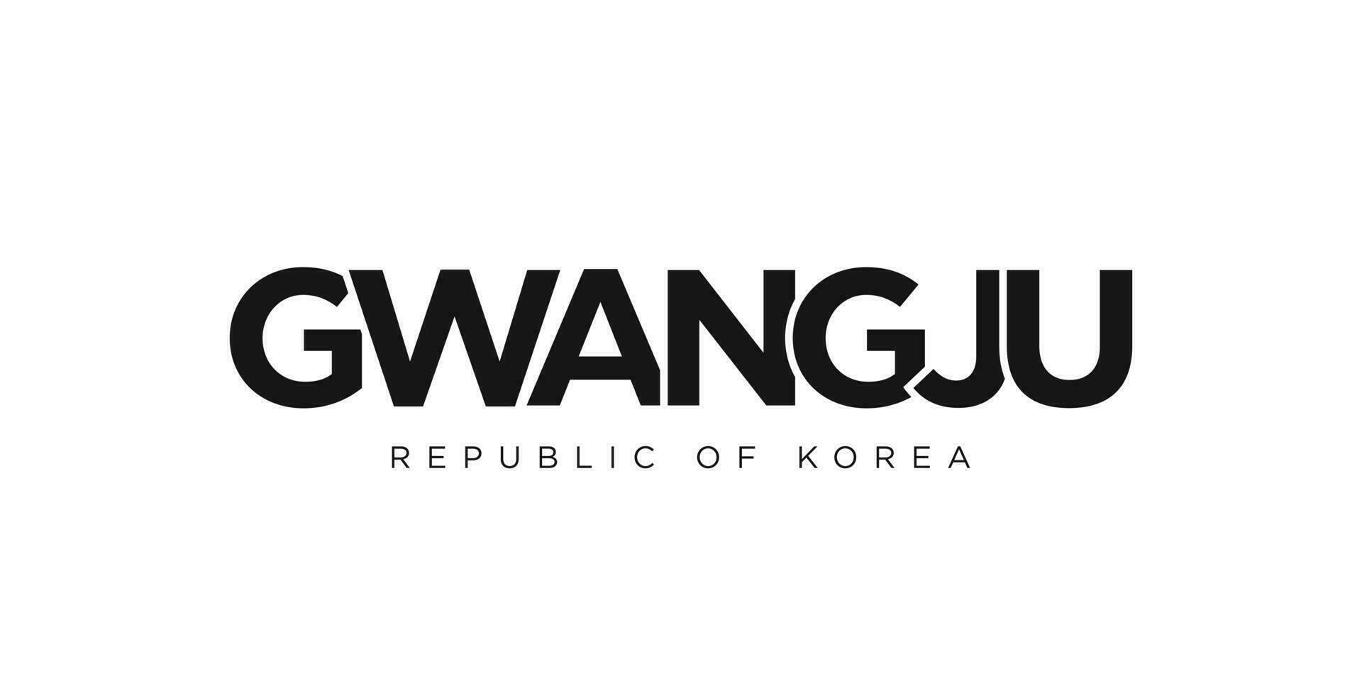 Gwangju in the Korea emblem. The design features a geometric style, vector illustration with bold typography in a modern font. The graphic slogan lettering.