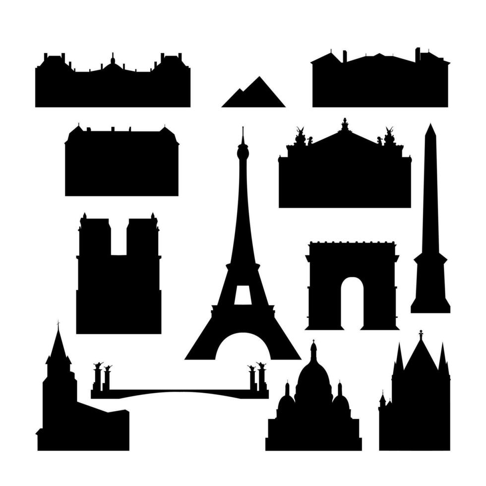 Silhouette of Paris city monuments. Vector illustration.