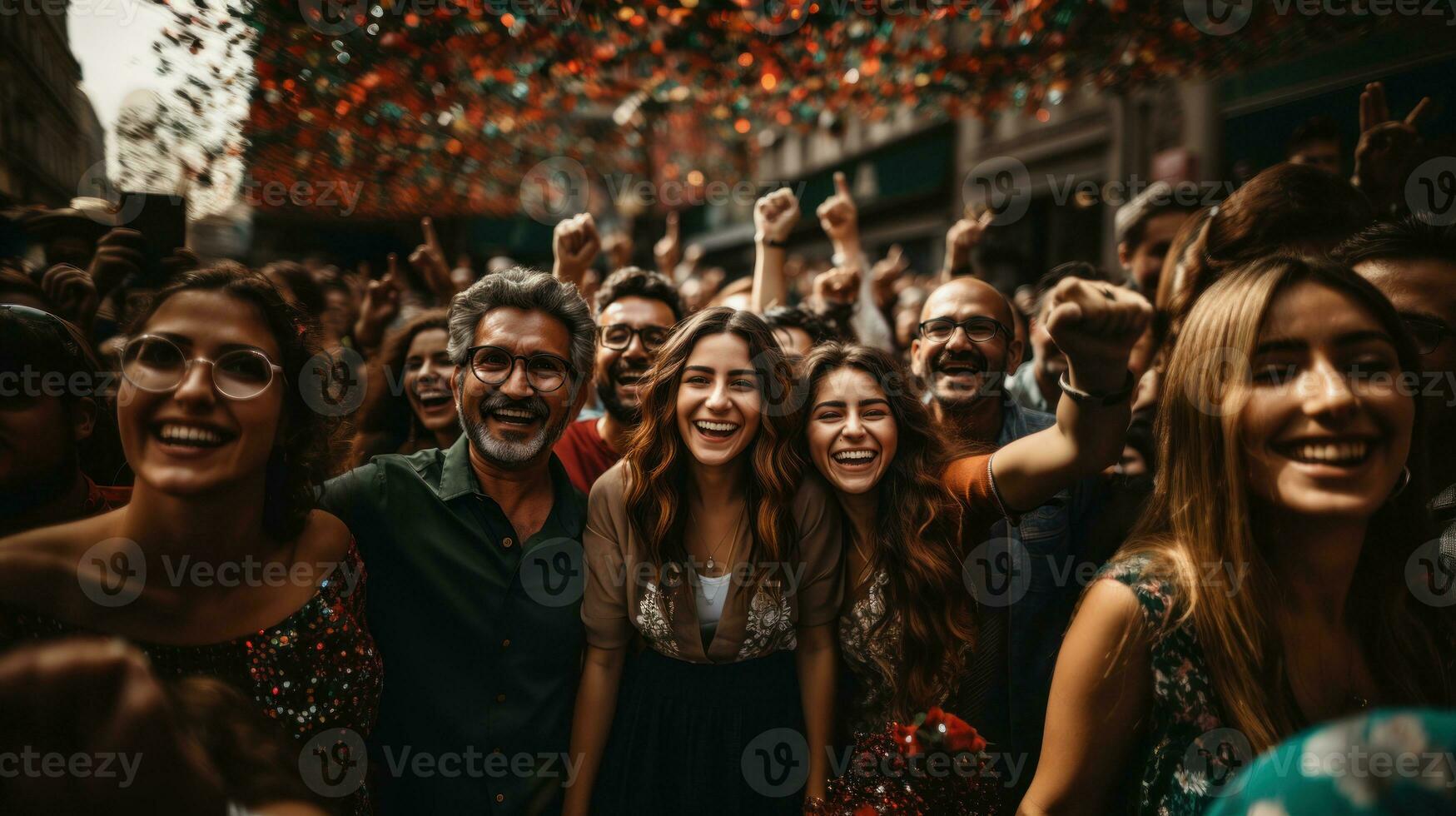 Group of mexican people having fun and dancing at CINCO DE MAYO music festival. photo