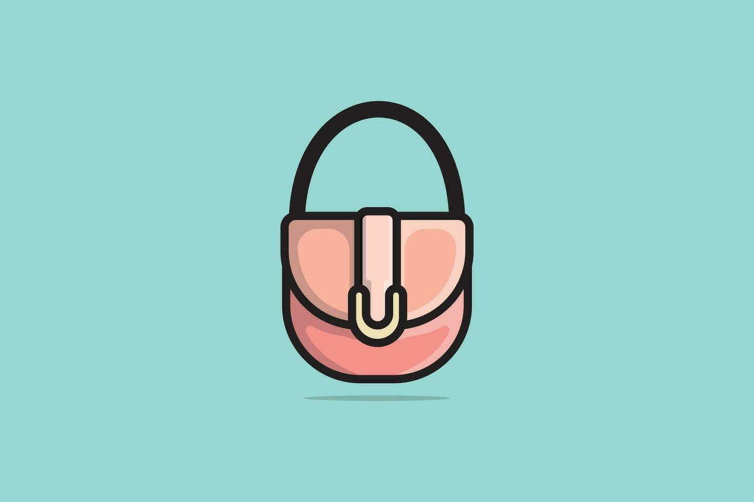 Round shape Girls Purse with black handle vector illustration. Beauty fashion objects icon concept. New arrival women fashion bag vector design.