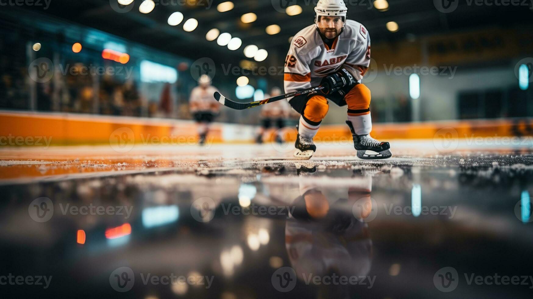 Ice hockey player on the ice in action, motion blur background. photo