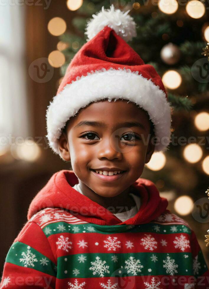 Happy Afro American Little Boy Christmas and Happy New Year Vibe AI Generative photo