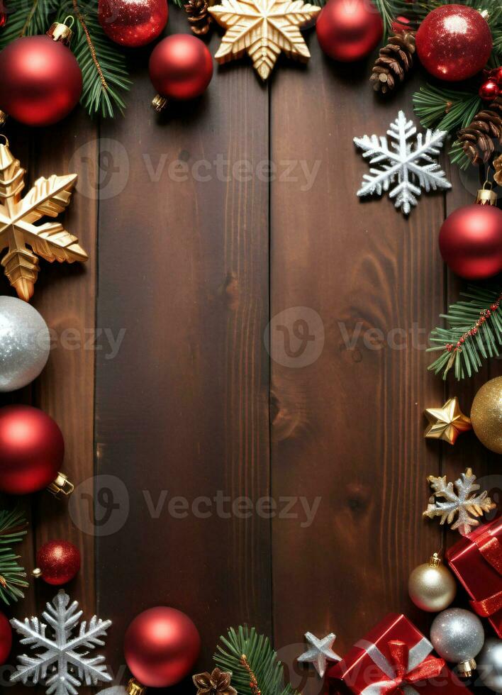 Christmas or New Year Wooden Flyer or Banner Design Template AI Generative photo
