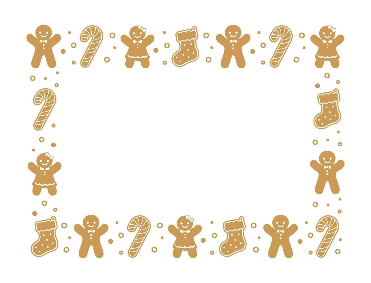 Rectangle Gingerbread Cookies Frame Border, Christmas Winter Holiday Graphics. Homemade sweets pattern, card and social media post template on white background. Isolated vector illustration.