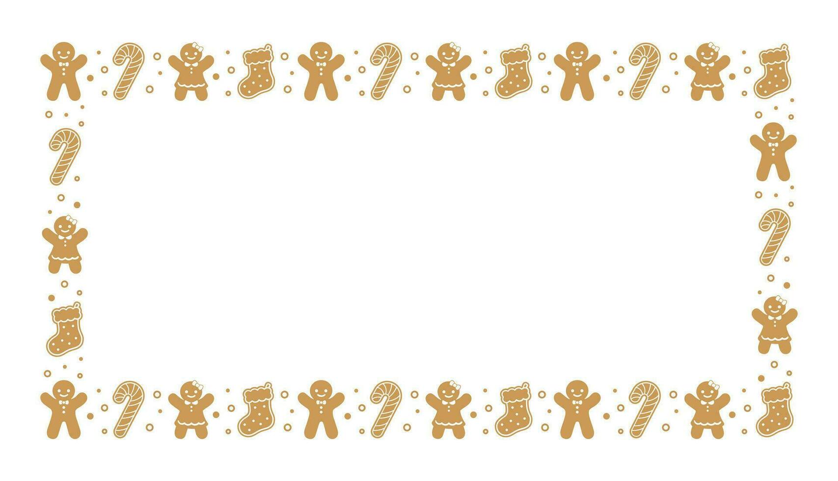 Rectangle Gingerbread Cookies Frame Border, Christmas Winter Holiday Graphics. Homemade sweets pattern, card and social media post template on white background. Isolated vector illustration.
