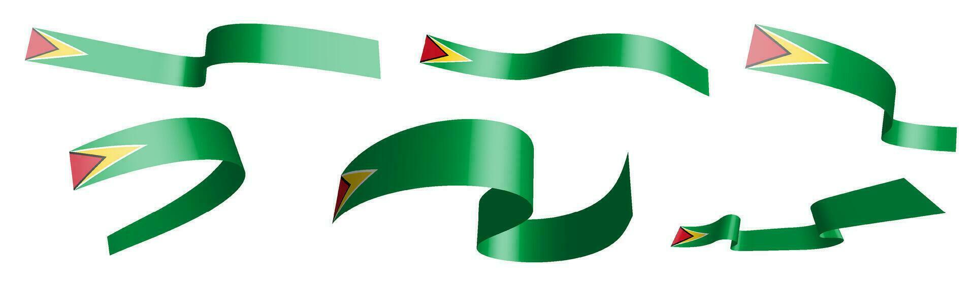 Set of holiday ribbons. flag of Guyana waving in wind. Separation into lower and upper layers. Design element. Vector on white background