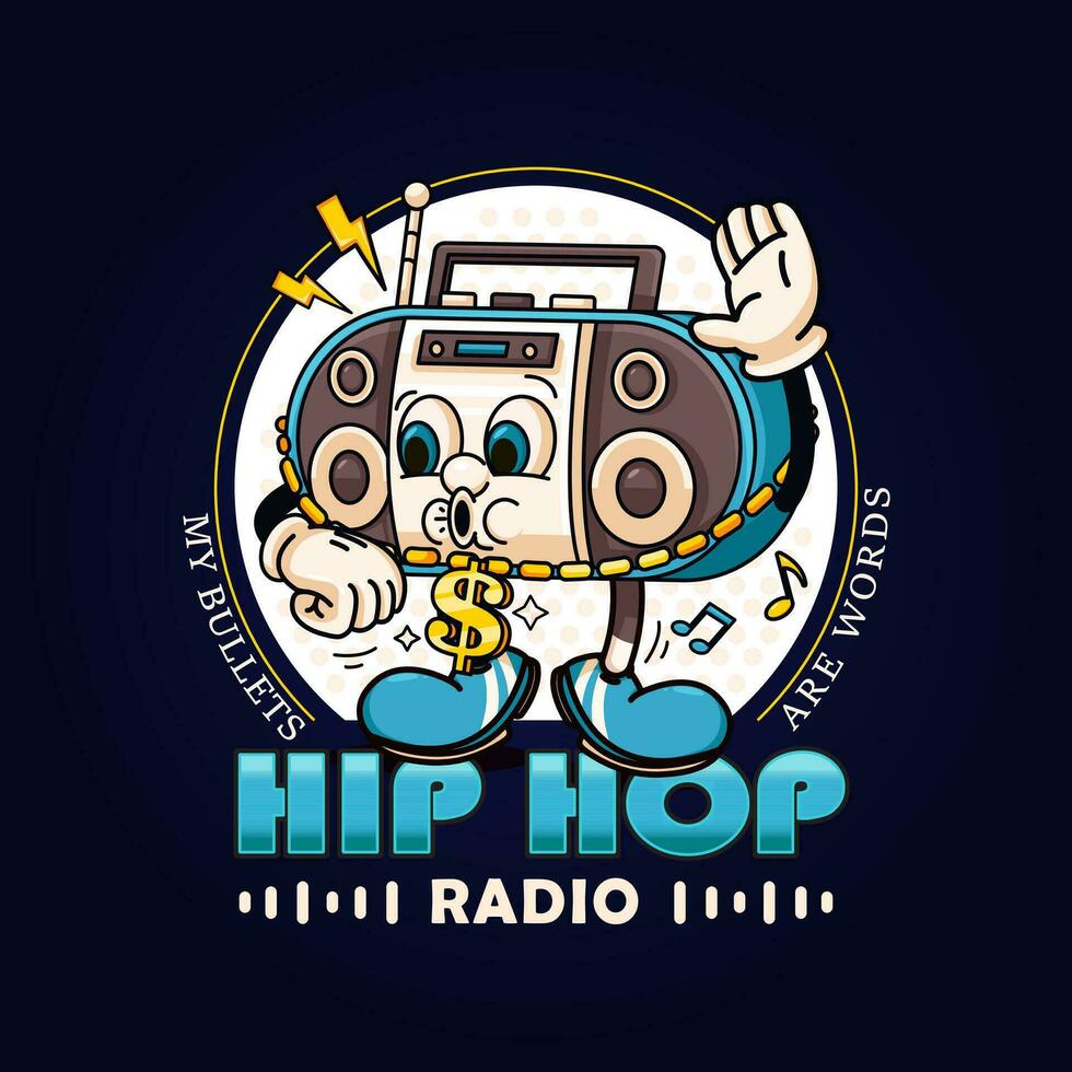 radio rapero personaje con un frio dólar collar. genial para logotipos, mascotas, camisetas, pegatinas y carteles vector