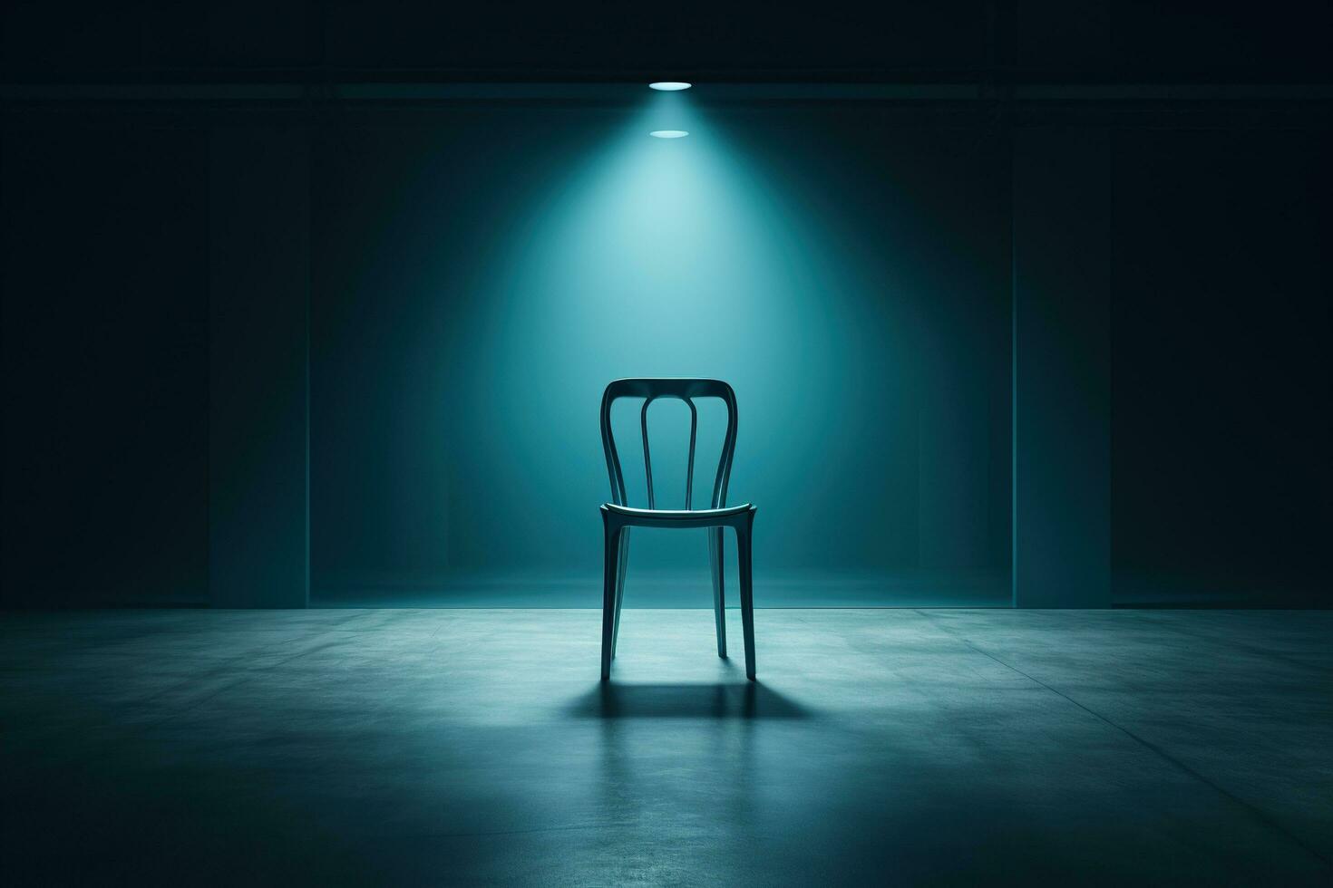 Empty chair in the rays of a spotlight against the background of concrete walls photo